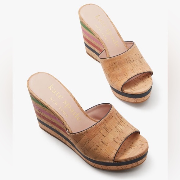 kate spade Shoes - 170 Kate Spade| EUC$178 Beige Rainbow Stripe Penelope Cork Wedge Sandals(Size 6)